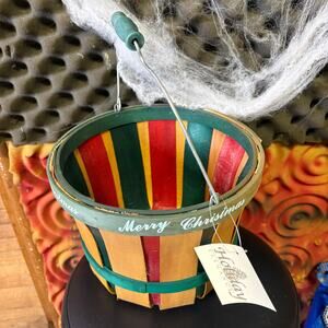 Michaels wicker basket handle merry Christmas Green brown